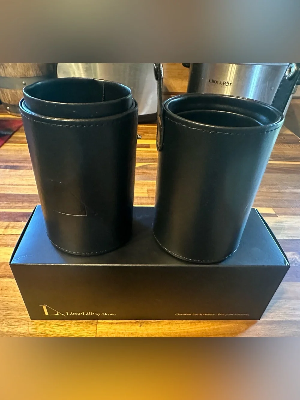 LimeLife by Alcone Black Makeup Brush Holder with 3 Black Makeup Brushes